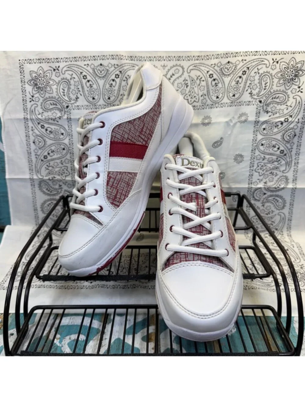 DEXTER Lori Bowling Shoes White w/ Red Lace Up B4256 Woman's Sz 10